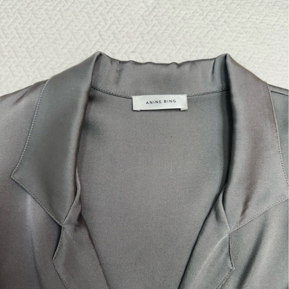 Anine Bing Grey Silk Long Sleeve Button Down Blouse Size S - Picture 15 of 15